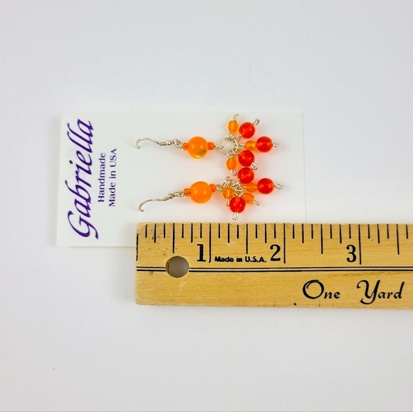 Orange Beaded Drop Sterling Silver Earrings - Picture 5 of 5